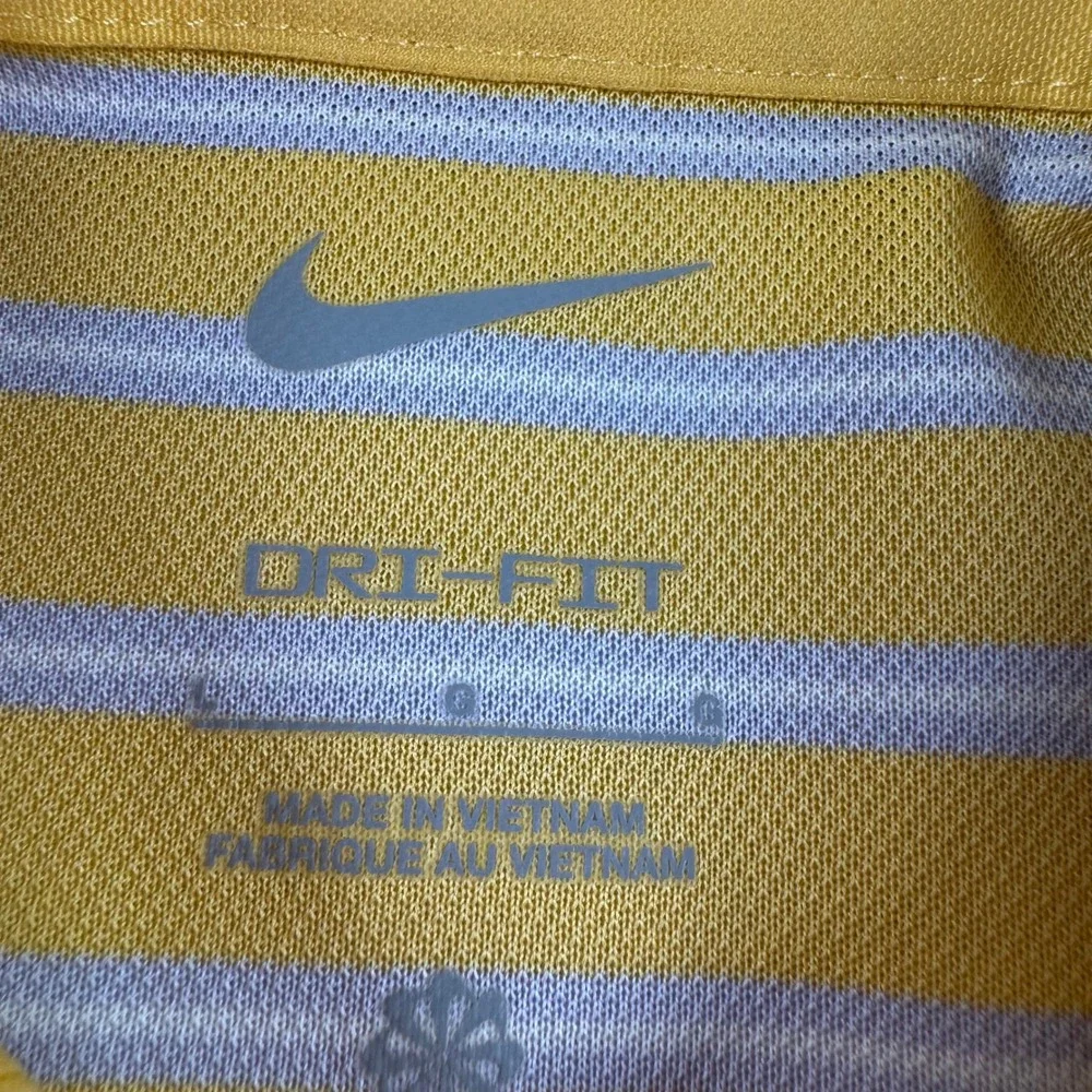 Nike Dri-FIT Mens Large Yellow White Striped Short Sleeve Golf Polo Shirt
